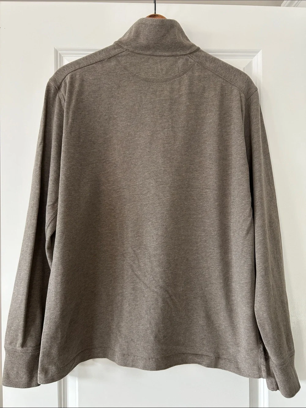 J Crew Authentic Sueded Jersey 1/4 Zip Pullover Sz L w MEASUREMENTS Brown/Tan